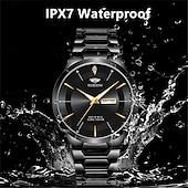 baratos Relógios Quartz-Relógio de quartzo masculino da moda com pulseira de aço, design simples e mostrador circular ipx7 à prova d&#039;água, calendário luminoso, data, relógio de quartzo