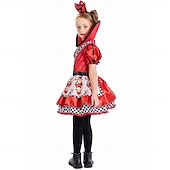 voordelige Meisjeskostuums-Alice in Wonderland Sprookje Hartenkoningin De rode koningin Venijn Jurken Kostuum Verhaalboekpersonages Cosplay Film cosplay for Voor meisjes Kinderen Halloween Carnaval Wereldboekendag Prestatie
