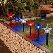 abordables Éclairage paysager-1 pièce. Lampes solaires patriotiques d&#039;extérieur, imperméables, rouges, blanches, bleues, à cinq branches, montées au sol, pour le 4 juillet, le jour de l&#039;indépendance, la cour, le jardin, la pelouse, les fêtes, les festivals patriotiques