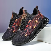 billige Sneakers til herrer-Røde løpesko for menn med flammedetaljer, overdel i høy ytelse og støtdempende såle, perfekt for trening, sportsbegivenheter og en aktiv livsstil