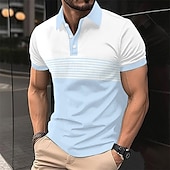 preiswerte Bedrucktes Poloshirt für Herren-Herren Polo Polo mit Knopfleiste Lässig Sport Revers Kurzarm Mode Basic Streifen Knöpfe Sommer Frühling Blau Grün Polo