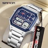 cheap Digital Watches-SANDA Men Digital Watch Outdoor Fashion Casual Wristwatch Luminous Stopwatch Alarm Clock Three Time Zones Steel Silicone Gel Watch
