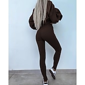 tanie dresy-Damskie Dres Getry Bluza z kapturem Koronka Kieszeń na zamek Solidne kolory Zestawy odzież Jesień Magenta Czarny Siłownia Athleisure Bieganie Keep Warm Odporność na wiatr Długi rękaw Sport Odzie