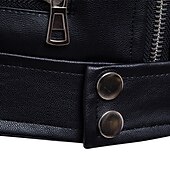 preiswerte Kunstlederjacke-Herren Kunstlederjacke Bikerjacke Motorradjacke Urlaub Täglich Winddicht Warm Tasche Winter Einfach Mode Klassisch Stehkragen Regulär Schwarz Jacken