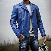 preiswerte Lederjacken-Herren Kunstlederjacke Bikerjacke Motorradjacke Urlaub Täglich Winddicht Warm Tasche Herbst Winter Einfach Mode Klassisch Revers Regulär Schwarz Wein Königliches Blau Braun Jacken