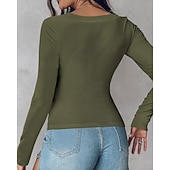  Dames T-shirt Effen Modieus Stijlvol Klassiek Lange mouw Strakke ronde hals Normale tops Dagelijks Uitgaan Weekend Zwart Rood Groen Khaki Grijs Zomer Lente Herfst