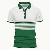 preiswerte Bedrucktes Poloshirt für Herren-Herren Polo Polo mit Knopfleiste Lässig Sport Revers Kurzarm Mode Basic Streifen Knöpfe Sommer Frühling Blau Grün Polo