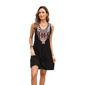 ieftine Rochii Boho-Pentru femei Rochie Mini Rochie casual Modă Modern Rochie eleganta Beretă Nuntă Zilnic Dată Fit regulat Floral Broderie Fără manșon În V Negru Vară