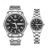 abordables Relojes de Cuarzo-Este es un elegante reloj para parejas con dos diales digitales redondos y correas de acero inoxidable con una pantalla de fecha luminosa resistente al agua ipx7 de lunes a domingo. Es un regalo ideal