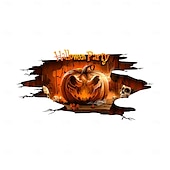 levne Halloween samolepky-Halloweenská samolepka na podlahu a zeď s 3D strašidelným dýňovým průlomovým designem, samolepicí podlahová a nástěnná dekorace do obývacího pokoje a ložnice.