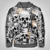 baratos roupas de capuz masculinas estampadas-Homens Caveiras 3D Moletons Moletom Moletom Moletom com capuz Gola Redonda Legal Impressão 3D Bandagem Streetwear Preto Com Cordão Arte Gráfica Outono Inverno Designer