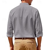 preiswerte Straße-Herren Hemd Leinenhemd Freizeithemd Knopfhemd Baumwollhemd Kokospalme Urlaub Hawaiianisch Schwarz Weiß Khaki Grau Langarm Stehkragen Sommer Frühling Bekleidung Druck