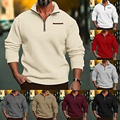 economico felpe in pile-Per uomo Felpa con cappuccio e zip Felpa con cappuccio e zip corta Felpa con cappuccio in pile Aalbicocca Rosso bordeaux Nero Bianco Rosso Colletto Mao Mezza zip Semplice Zip a un quarto Sport