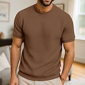 economico T-shirt in maglia waffle-Per uomo Maglietta a Maglia Waffle Maglietta Manica Corta Girocollo Estate Tutte le stagioni Blocco di colori Testurizzato Moda Designer Casual Bottoni Base All&#039;aperto Casuale Quotidiano Esercito