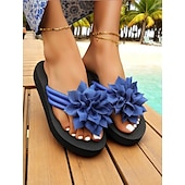 olcso Nyári szandálok-női bézs virágmintás flip-flop papucs párnázott talppal, hétköznapi strandszandál nyári vakációhoz és medence melletti kikapcsolódáshoz