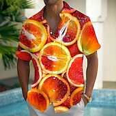 halpa Ruoka &amp; Juomat-Miesten Hedelmä Oranssi Havaiji paita Button Up paita Havaijilaispaita Lyhythihainen Havaijilainen Pyhäpäivä Ranta-asut Kesä Kevät Sänkyjen avaus 3D-tulostus kauluspaidat Edessä yksi tasku Keltainen