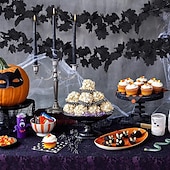 abordables Flores y coronas artificiales-Guirnalda de Halloween, decoraciones negras de otoño para colgar en la pared, hojas de arce artificiales, enredadera de hojas de arce, liquidación de decoraciones de Halloween, decoración para el