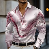 preiswerte Herren Satin Hemd-Herren Marmor Abstrakte flüssige Kunst Satinhemd Kleidhemd Langarm Modisch lässig Urlaub Ferien Sommer Frühling Herbst Umlegekragen Hemden mit Kragen 3D-Druck Hemden mit Knopfleiste Rosa Blau Gold