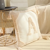 economico Tendenze cuscini-Fodere per cuscini monogrammate con frange in cotone moderno canvas tuftato cuscini decorative con lettere dell&#039;alfabeto per divano letto 26 lettere inglesi