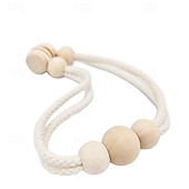 abordables Accessoires pour rideaux-Attaches de rideaux en bois boho avec perles en bois supports de rideaux en corde tissée faits à la main en beige