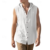 preiswerte Fitness Tank-Tops-Herren Tank Top Weste Unterhemd Ärmelloses Shirt Ärmellos Mit Kapuze Sommer Einfach Mode Designer Basic Knöpfe Urlaub Straße Ausgehen Schwarz Weiß Gelb Top T-Shirt für Herren