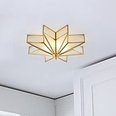 baratos Candeeiros de Teto-Luminária de teto moderna de LED com 4 luzes, vidro fosco chanfrado, montagem embutida, luminária tradicional de latão com estrela próxima ao teto, luminária pendente decorativa para sala de estar