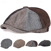 levne Pánské klobouky-pánská vintage patchwork plochá kšiltovka rybí kosti – klasický tvídový newsboy klobouk na podzim a zimu