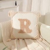 economico Tendenze cuscini-Fodere per cuscini monogrammate con frange in cotone moderno canvas tuftato cuscini decorative con lettere dell&#039;alfabeto per divano letto 26 lettere inglesi