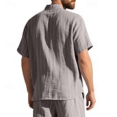economico Casual da lavoro-Per uomo Camicia Camicia di lino Camicia casual Camicia con Bottoni Camicia di cotone A righe Vacanza Streetwear Nero Bianco Blu marino Cachi Manica Corta Collo ripiegato Estate Abbigliamento
