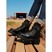 abordables Bottes de combat-Bottines de combat marron à lacets pour femmes avec fermeture éclair latérale et semelle crantée épaisse – bottines d&#039;extérieur élégantes pour l&#039;automne, l&#039;hiver et le streetwear décontracté