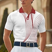 cheap Men&#039;s Geometric Polo-Men&#039;s Abstract Geometic Waffle Polo Shirts Short Sleeve Polo Shirts Collared Shirts Business Casual Business Athleisure Daily Wear 3D Print Buttons Summer Red Blue Green