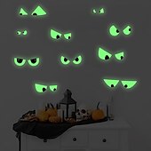 cheap Halloween Stickers-Halloween Glow in the Dark Wall Stickers, 10 Pairs Scary Eyes Fluorescent Face Decals for Day of the Dead Scene Decorations, Luminous Halloween Party Wall Decor