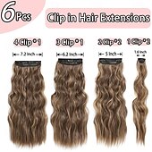 baratos Clip nas extensões-Clip in extensões de cabelo para mulheres 6 peças clip ins longo ondulado cacheado extensão de cabelo sintético de 16 polegadas grossos apliques