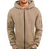 economico felpe con cappuccio da uomo di base-Per uomo Felpa con cappuccio Felpa con cappuccio a zip intera Nero Blu marino Cammello Grigio chiaro Grigio scuro Con Cappuccio Semplice Patchwork Sport &amp; Outdoor Quotidiano Ferie Poliestere
