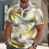 halpa Miesten geometrinen poolo-Miesten Abstrakti Geometrinen Polo Lyhythihainen Poolopaidat Kauluskäänne Business Casual liiketoiminta Urheilu- ja treenivaatteet Arki-asut Napit 3D-tulostus Kesä Keltainen Vaaleanpunainen Sininen