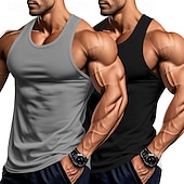 preiswerte Fitness Tank-Tops-Herren Tank Top Weste Unterhemd Ärmelloses Shirt Ärmellos Rundhalsausschnitt Sommer Einfarbig Einfach Mode Klassisch Bequem 2 Packungen Straße Lässig Sport Blau+Hellblau Weiß + Weiß Grau+Weiß Top