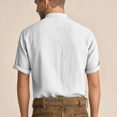 cheap Shirts-Men&#039;s Oktoberfest Shirt Lederhosen Shirt Band Collar Linen Shirt 100% Cotton Beer Costume Short Sleeves Bavarian German Alpine Wiesn Party Beer Carnival Festival Traditional Style Cloth