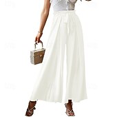 baratos perna larga e cintura alta-Mulheres Perna larga Calças Roupa de rua Casual Comprimento total Natural Tecido Bolsos Com Cordão Design de cordão elástico Exterior Confortável Final de semana Streetwear Magenta Camelo Adamascado