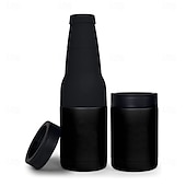 Χαμηλού Κόστους Ποτήρια &amp; Κούπες &amp; Σκεύη Πόσης-ψυγείο μπουκαλιών και κουτιών μπύρας, θήκη μπύρας από ανοξείδωτο ατσάλι με μόνωση κενού με ανοιχτήρι, ταιριάζει σε λεπτά κουτιά και μπουκάλια, ψυγείο ποτών με διπλό τοίχωμα για άνδρες, μαύρο μεσάνυχτα