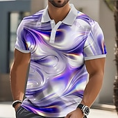 halpa Miesten geometrinen poolo-Miesten Abstrakti Geometrinen Polo Lyhythihainen Poolopaidat Kauluskäänne Business Casual liiketoiminta Urheilu- ja treenivaatteet Arki-asut Napit 3D-tulostus Kesä Keltainen Vaaleanpunainen Sininen