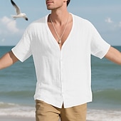 economico camicie casual da uomo-Per uomo Camicia Camicia Estiva Camicia casual Camicia da Spiaggia Camicia con Bottoni Nero Bianco Blu marino Kaki Grigio chiaro Manica Corta Semplice Scollo a V Vacanza Camicia hawaiana Abbigliamento