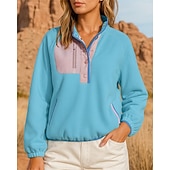 preiswerte Oberteile-Damen Fleece-Sweatshirt Wander-Sweatshirt Wander Fleece Sweatshirt Langarm Stehkragen Oberteil Außen Thermowarm Leicht Atmungsaktiv Winter Polyester Patchwork Schwarz Weiß Rosa Tennis Golfspiel Laufen