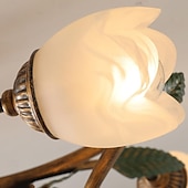 economico Lampade da soffitto-Lampada da soffitto floreale a 6 luci, lampada da soffitto semi-incassata vintage a forma di fiore di tulipano, ramo in metallo dorato con paralumi in vetro smerigliato per soggiorno, camera da letto