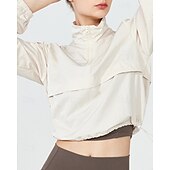 baratos Moletom &amp; Suéter-Mulheres Jaqueta de Corrida Capa de Chuva Bolso Com Zíper Leve Manga Longa Blusas Outono Prova-de-Água A Prova de Vento Secagem Rápida Umidade do pavio Pilates Corrida Ioga Roupa de esporte Roupas