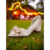 baratos cocktail-scarpins femininos de salto bloco de cetim com detalhe de laço para ocasiões formais e coquetéis