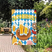 preiswerte Gartenfahnen, Banner-Oktoberfest Gartenflagge Deutsches Bayerisches 12 x 18 Zoll Gartenflaggen kleine Gartenflaggen für draußen Außenfahnen Bierdesign weiß blau kariert Feiertagsgartenflaggen