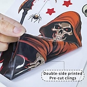 abordables Autocollants d&#039;Halloween-Lot de 6 feuilles d&#039;autocollants décoratifs pour fenêtre d&#039;Halloween, double face, motif squelette, sorcière, chauve-souris, citrouille, araignée, faucheuse, statiques, pour décoration murale en verre
