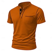 billige Uformell Henley T-skjorte-Herre Henly-skjorte T-skjorter Kortermet Helfarge عادي Fritid Lomme Knapper Kontrastsøm Henley utendørs Avslappet Daglig Sommer Vår &amp; Vinter Svart Hvit Lyseblå Henley T-skjorte