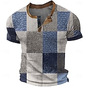 halpa Geometrinen-Miesten Faux Patchwork kuvio Henley-paita Vohveli T-paita Lyhythihainen Päivittäin Retro / vintage Klassinen Urheilu ja ulkoilu Kausaliteetti Pyhäpäivä Kevät kesä Kaikki vuodenajat Sininen Keltainen