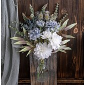 billige Kunstige planter og blomster-1 bunt kunstig dahliablomsterbukett, falsk grønnsaksblomster til bryllupsdekorasjon, realistisk imitert blomsteroppsats til hjemmet, arrangementet, festens midtpunkt